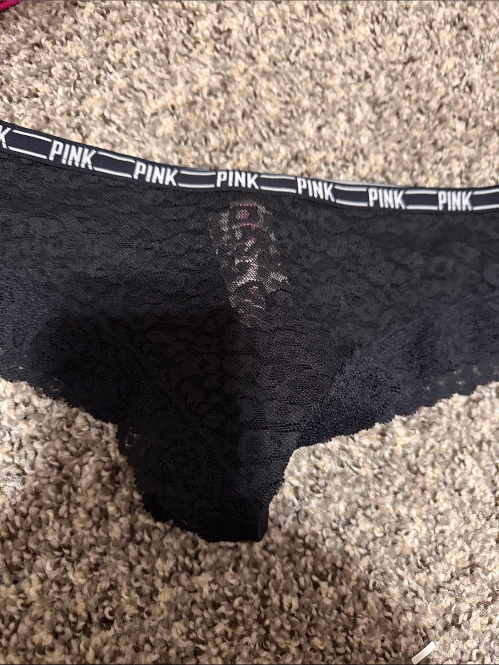 PINK Victoria's Secret Black Lace Bikini Brief with Branded Waistband